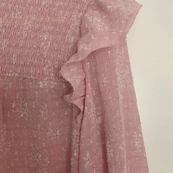 NWOT - Pretty Pink Ruffled Turtleneck Blouse - Picture 2 of 3